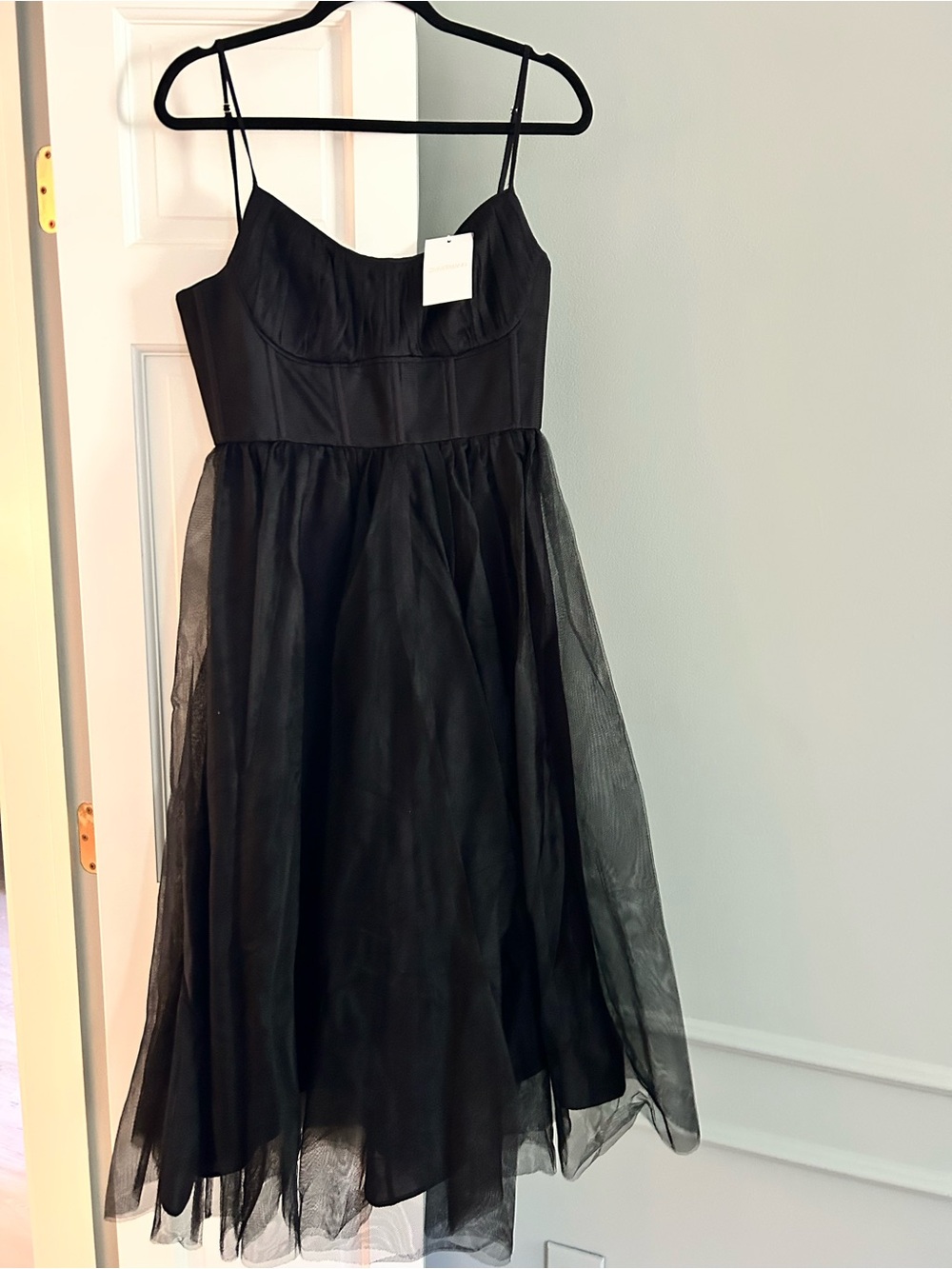 Zimmermann Black Midi Tulle Spaghetti-Strap Dress
